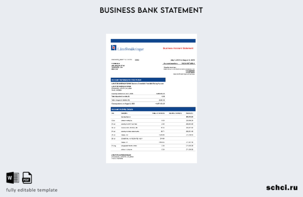 цифровая загрузка выписки по текущему счету компании Lansforsakrigar Bank Шаблон